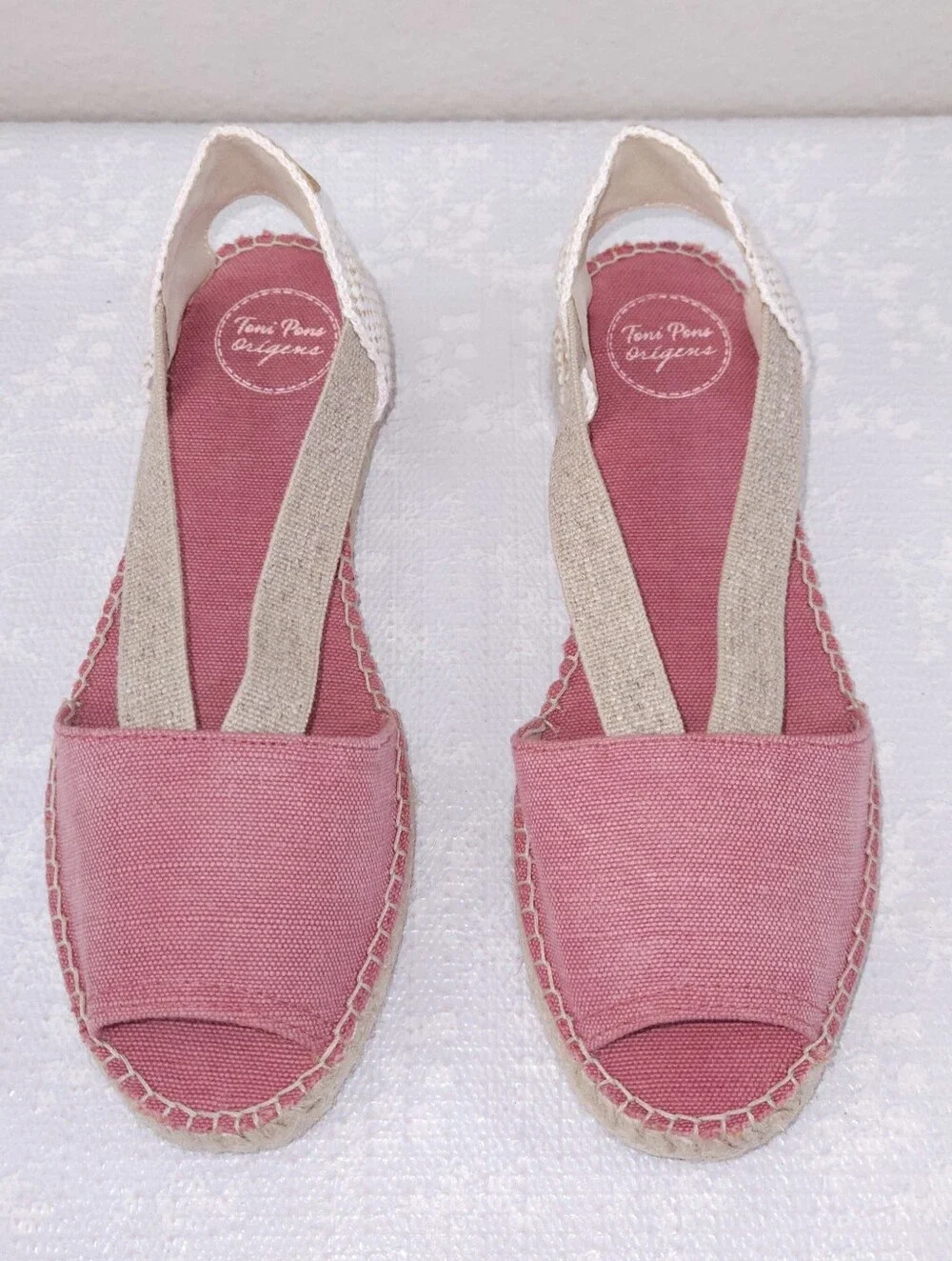 Toni Pons Elora-V Espadrille Sandals Blush Pink Slip-On Peep-Toe Flats